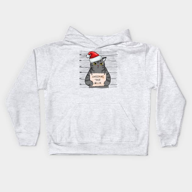 Christmas Tree Killer - Funny Cat Kids Hoodie by Erin Decker Creative